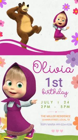 Animated Masha and the Bear Birthday Video Invitation Template