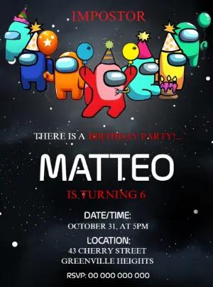 Editable Space Impostor Birthday Invitation Template