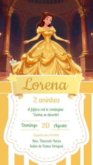 Convite de Aniversário A Bela e a Fera Dourado para Editar