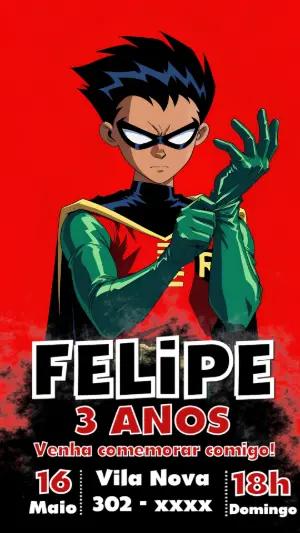 Convite de Aniversário Os Jovens Titãs para Editar com Robin