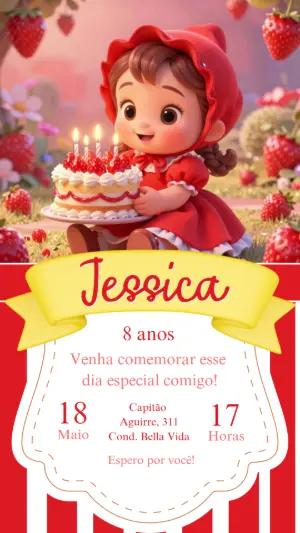 Convite de Aniversário Tema Moranguinho Fofo para Editar