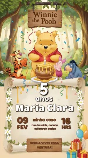 Convite de Aniversário Infantil Ursinho Pooh Editável