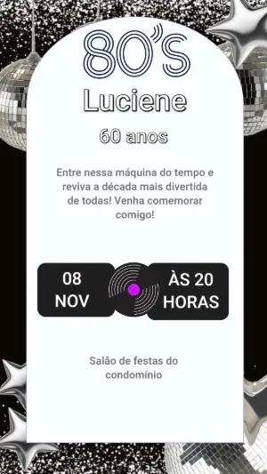 Convite Digital Festa Anos 80 Retrô para Editar