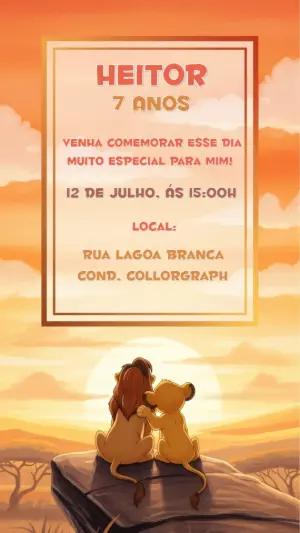 Convite de Aniversário Rei Leão com Personagens para Editar