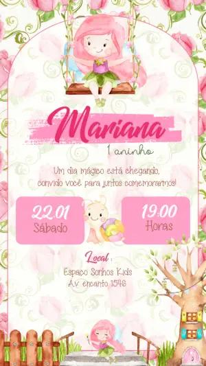 Convite Digital Aniversário Infantil Fada Rosa para Editar