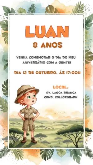 Convite de Aniversário Safari com Explorador para Editar Online
