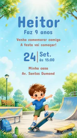 Convite de Aniversário Skatista Menino para Editar Online