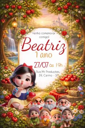 Convite de Aniversário Branca de Neve e os Sete Anões Editável