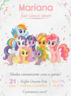 Convite de Aniversário My Little Pony Colorido para Editar