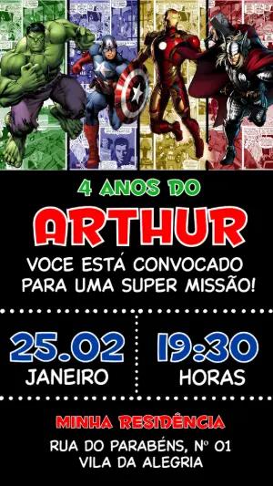 Convite de Aniversário Vingadores Modelo Digital Editável