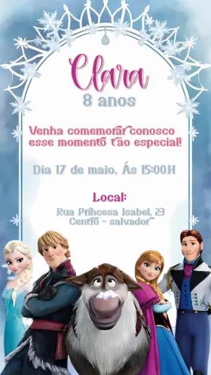 Convite de Aniversário Frozen com Personagens para Editar Online