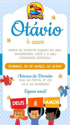 Convite de Aniversário 3 Palavrinhas Menino para Editar
