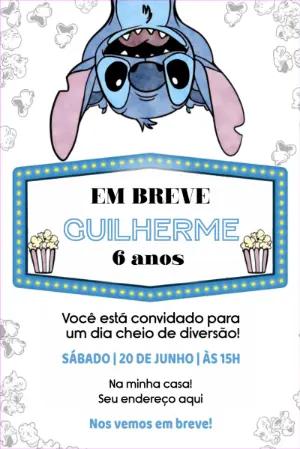 Convite Aniversário Stitch Cinema para Editar Online