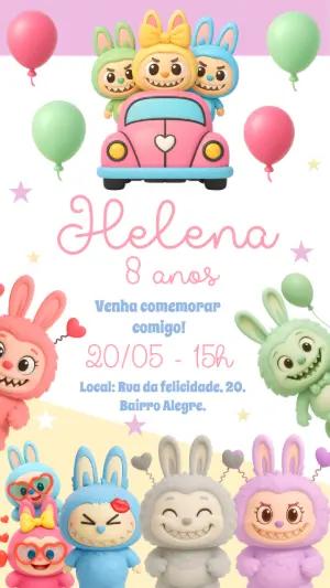 Convite de Aniversário Labubu para Editar Online
