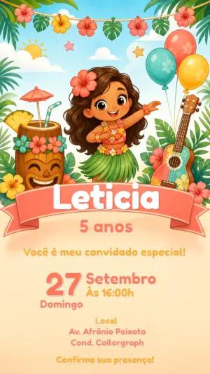 Convite de Aniversário Moana Luau Tropical para Editar