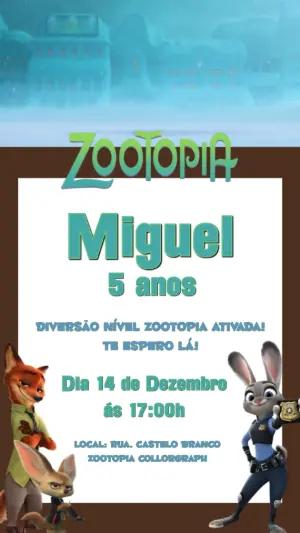 Convite Animado Zootopia para Aniversário Infantil Editável