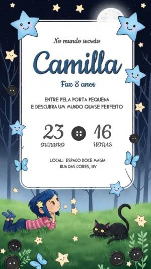 Convite de Aniversário Coraline Mundo Secreto para Editar