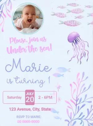 Under the Sea Birthday Invitation | Editable Watercolor Template with photo