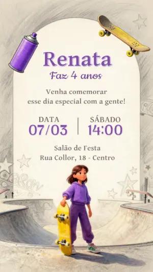 Convite Digital Aniversário Infantil Tema Skate para Editar