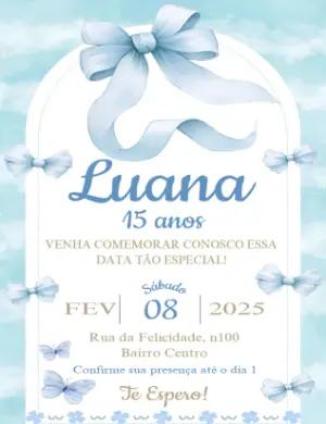 Convite de 15 Anos Borboletas e Laços Azul para Editar Online
