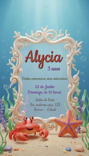 Convite de Aniversário Infantil Fundo do Mar 3D para Editar