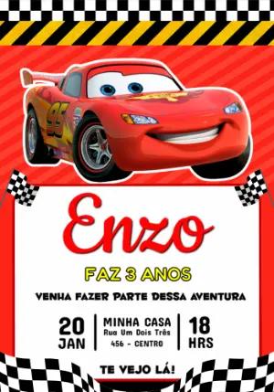 Convite de Aniversário Carros Relâmpago McQueen para editar