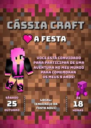 Convite de Aniversário Minecraft Menina para Editar Online