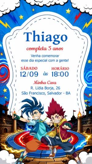 Convite de Aniversário Beyblade: Modelo Digital para Editar