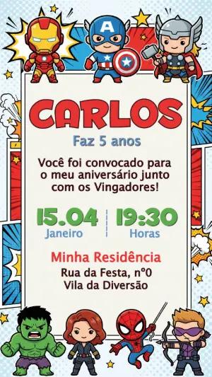 Convite de Aniversário Vingadores Baby Cute Editável