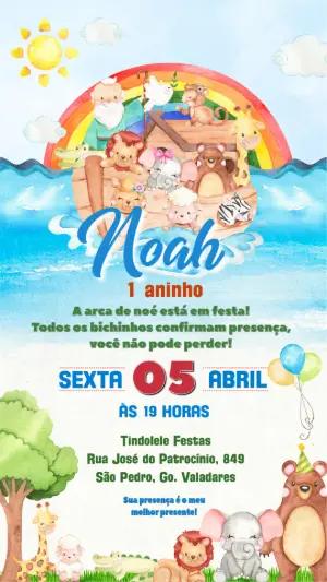 Convite Aniversário Arca de Noé com Bichinhos para Editar Online