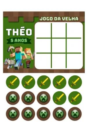 Jogo da Velha Minecraft Editável para Lembrancinha de Festa