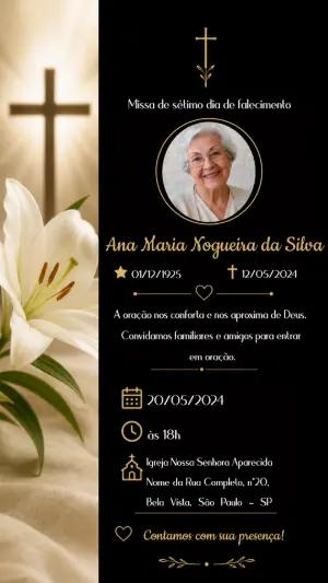 Convite Missa de Sétimo Dia Elegante com Lírio Branco para Editar