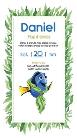 Convite de Aniversário Dory do Nemo para Editar Online
