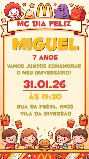 Convite de Aniversário Infantil Mcdonalds para Editar