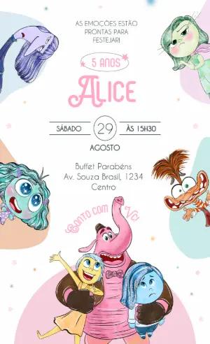 Convite Divertida Mente Aquarela para Aniversário Editável