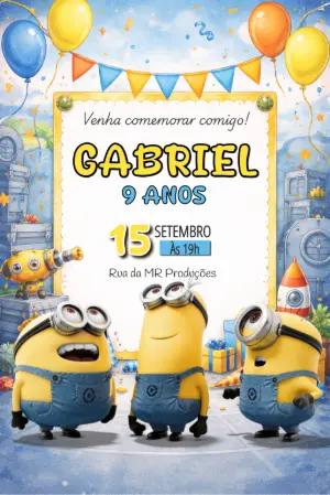 Convite Digital Festa Minions Colorido Modelo Editável