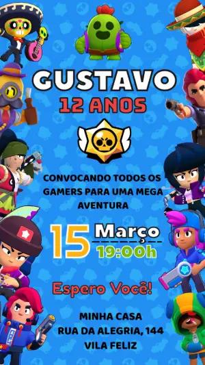 Convite de Aniversário Brawl Stars com Personagens para Editar