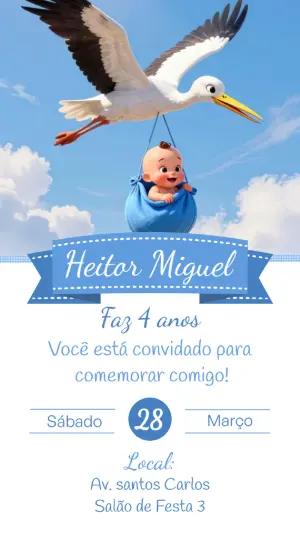 Convite de Aniversário Cegonha e Bebê para Editar