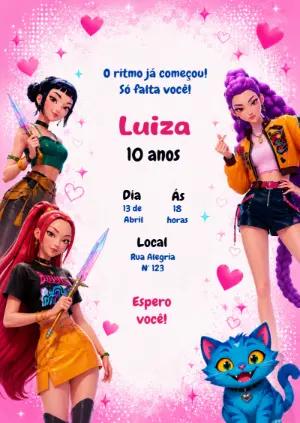 Convite de Aniversário Guerreiras K-pop para Editar Online