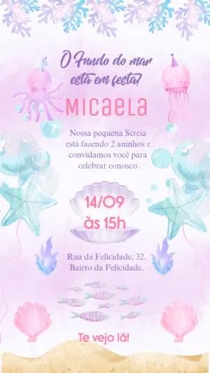 Convite Fundo do Mar Menina para Aniversário Editável Online