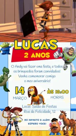 Convite Animado Aniversário Toy Story com Personagens para Editar