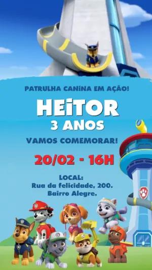 Convite Animado Aniversário Patrulha Canina para Editar