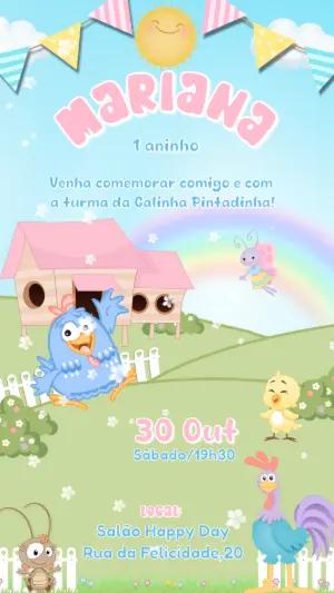 Convite Animado Aniversário Galinha Pintadinha para Editar