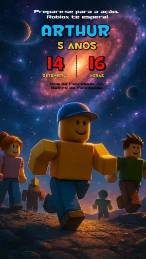 Convite de Aniversário Roblox com Personagens para Editar Online