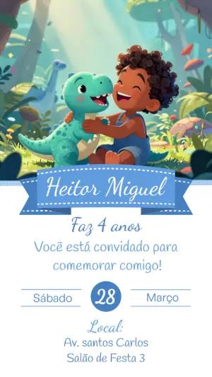 Convite de Aniversário Dinossauro Fofo para Editar