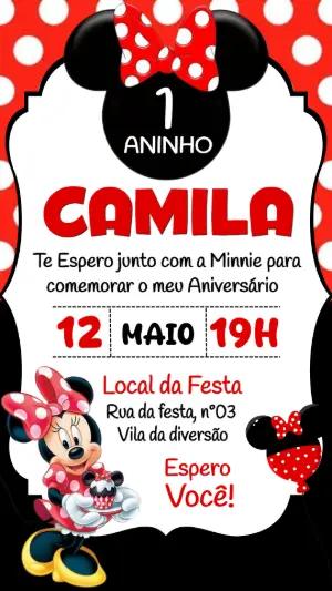 Convite de Aniversário Minnie Vermelha Editável para Menina