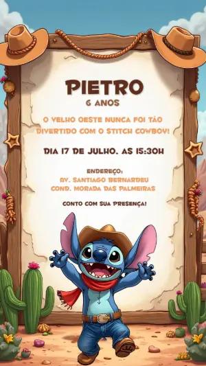 Convite Aniversário Stitch Cowboy para Editar Online
