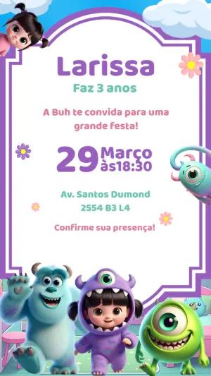 Convite de Aniversário Monstros SA com Boo para Editar Online