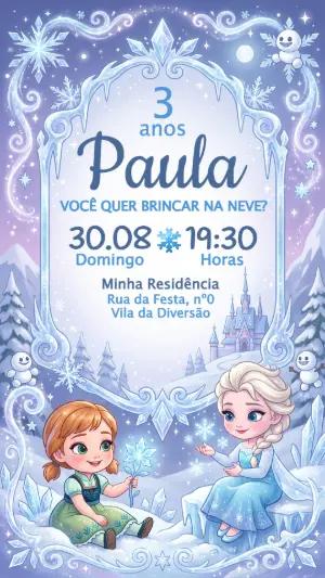 Convite Aniversário Frozen Infantil Ilustrado Editável