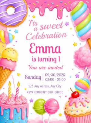 Sweet Candy Birthday Invitation Editable Template